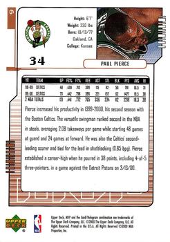 2000-01 Upper Deck MVP #9 Paul Pierce Back