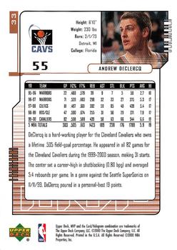 2000-01 Upper Deck MVP #33 Andrew DeClercq Back