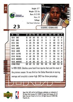 2000-01 Upper Deck MVP #36 Cedric Ceballos Back
