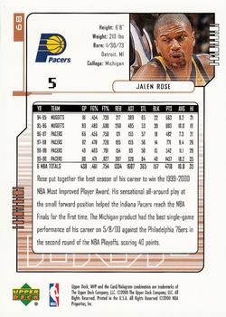 2000-01 Upper Deck MVP #68 Jalen Rose Back