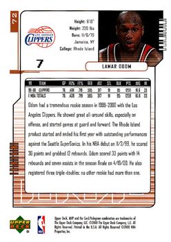 2000-01 Upper Deck MVP #72 Lamar Odom Back