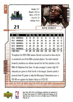 2000-01 Upper Deck MVP #97 Kevin Garnett Back