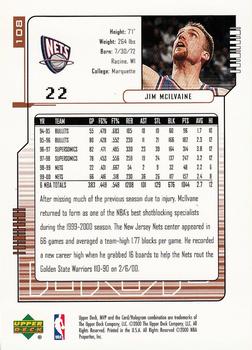 2000-01 Upper Deck MVP #108 Jim McIlvaine Back