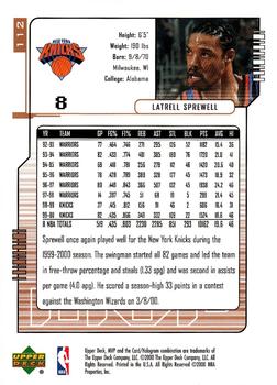 2000-01 Upper Deck MVP #112 Latrell Sprewell Back