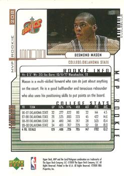 2000-01 Upper Deck MVP #208 Desmond Mason Back