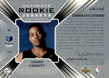 2004-05 Upper Deck Ultimate Collection - Ultimate Rookie Jerseys Parallel #URJ-AE Andre Emmett Back
