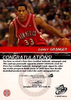 2005 Press Pass - Autographs Bronze School Logos #NNO Danny Granger Back