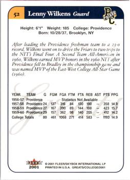 2001 Fleer Greats of the Game #52 Lenny Wilkens Back