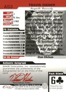 2005 SAGE HIT - Autographs #A53 Travis Diener Back