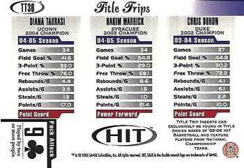 2005 SAGE HIT - Title Trips #TT36 Diana Taurasi / Hakim Warrick / Chris Duhon Back
