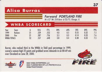 2001 Fleer Tradition WNBA #37 Alisa Burras Back