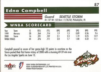 2001 Fleer Tradition WNBA #87 Edna Campbell Back