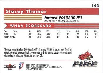 2001 Fleer Tradition WNBA #143 Stacey Thomas Back