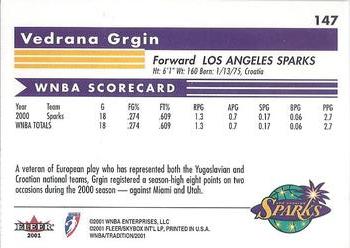 2001 Fleer Tradition WNBA #147 Vedrana Grgin Back