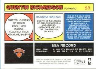 2005-06 Bazooka - Minis #53 Quentin Richardson Back