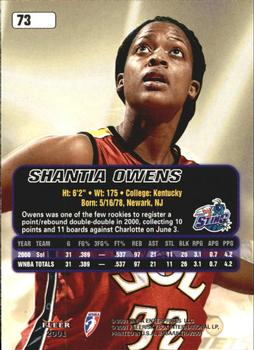 2001 Ultra WNBA #73 Shantia Owens Back