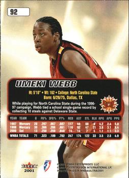 2001 Ultra WNBA #92 Umeki Webb Back