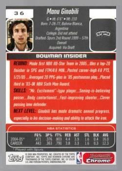 2005-06 Bowman - Chrome #36 Manu Ginobili Back
