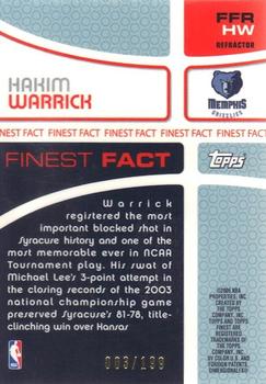 2005-06 Finest - Fact Relics Refractors #FFRHW Hakim Warrick Back