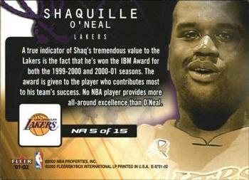 2001-02 E-X - Net Assets #NA 5 Shaquille O'Neal Back
