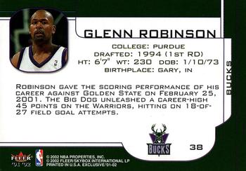 2001-02 Fleer Exclusive #38 Glenn Robinson Back