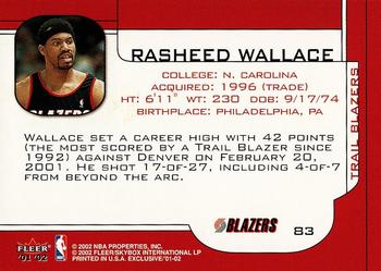 2001-02 Fleer Exclusive #83 Rasheed Wallace Back