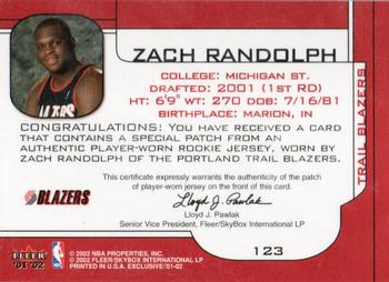 2001-02 Fleer Exclusive #123 Zach Randolph Back