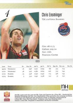 2003 City-Press BBL Playercards #3 Chris Ensminger Back