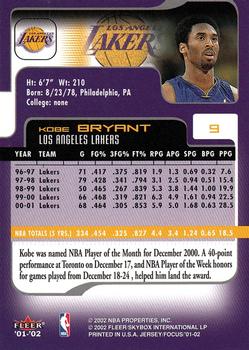2001-02 Fleer Focus #9 Kobe Bryant Back