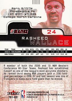 2001-02 Fleer Force #24 Rasheed Wallace Back