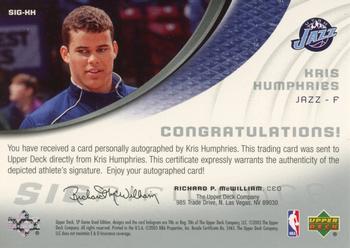 2005-06 SP Game Used - SIGnificance #SIG-KH Kris Humphries Back