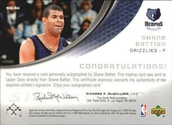 2005-06 SP Game Used - SIGnificance #SIG-SH Shane Battier Back