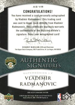 2005-06 SP Signature Edition - Signatures #AS-VR Vladimir Radmanovic Back