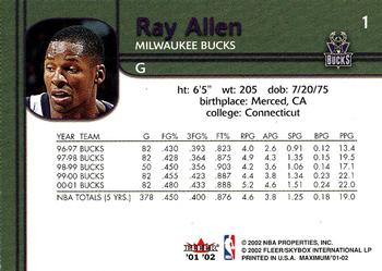 2001-02 Fleer Maximum #1 Ray Allen Back