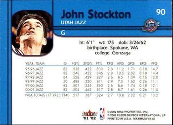 2001-02 Fleer Maximum #90 John Stockton Back