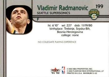 2001-02 Fleer Maximum #199 Vladimir Radmanovic Back