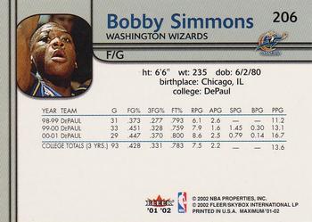 2001-02 Fleer Maximum #206 Bobby Simmons Back