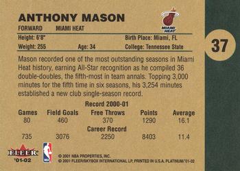 2001-02 Fleer Platinum #37 Anthony Mason Back