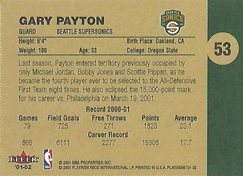 2001-02 Fleer Platinum #53 Gary Payton Back