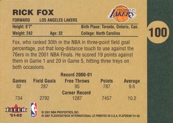 2001-02 Fleer Platinum #100 Rick Fox Back