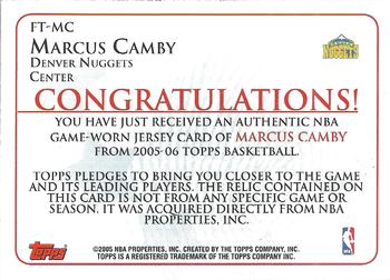 2005-06 Topps - Finishing Touch Relics #FT-MC Marcus Camby Back