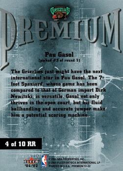 2001-02 Fleer Premium - Rookie Revolution #4 RR Pau Gasol Back