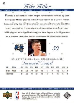 2001-02 SP Authentic #63 Mike Miller Back
