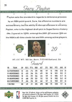 2001-02 SP Authentic #79 Gary Payton Back