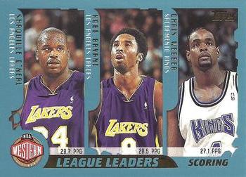 2001-02 Topps #215 Scoring Leaders (Shaquille O'Neal / Kobe Bryant / Chris Webber / Allen Iverson / Jerry Stackhouse / Vince Carter) Front