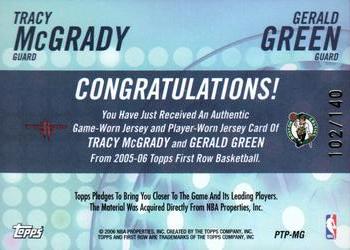 2005-06 Topps First Row - PTP Relics Dual #PTP-MG Tracy McGrady / Gerald Green Back