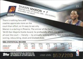 2005-06 Topps Luxury Box - Loge Level #25 Shawn Marion Back