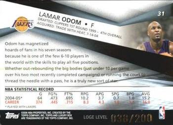 2005-06 Topps Luxury Box - Loge Level #31 Lamar Odom Back