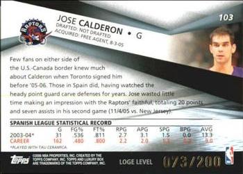 2005-06 Topps Luxury Box - Loge Level #103 Jose Calderon Back