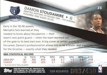 2005-06 Topps Luxury Box - Tier Reserved #36 Damon Stoudamire Back